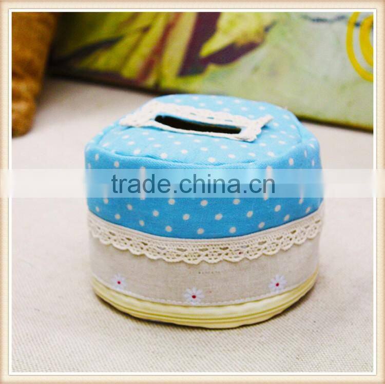Cute round tissue box /cotton and linen desk storage cylinder tissue box