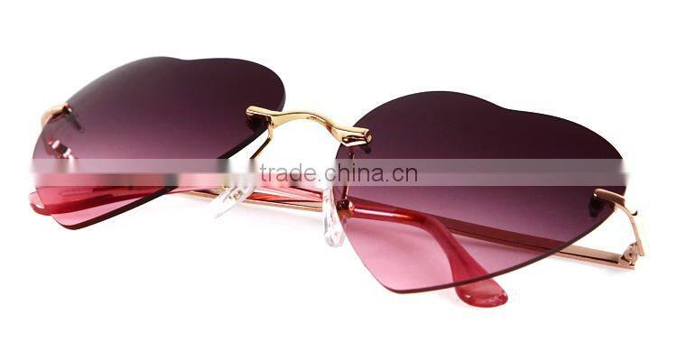 Progressive Dual Colors Rimless Women Metal Heart Shaped Sunglasses