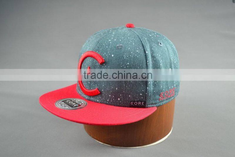 Custom 100% cotton twill 6-panel hats snapback cap with 3D embroidery