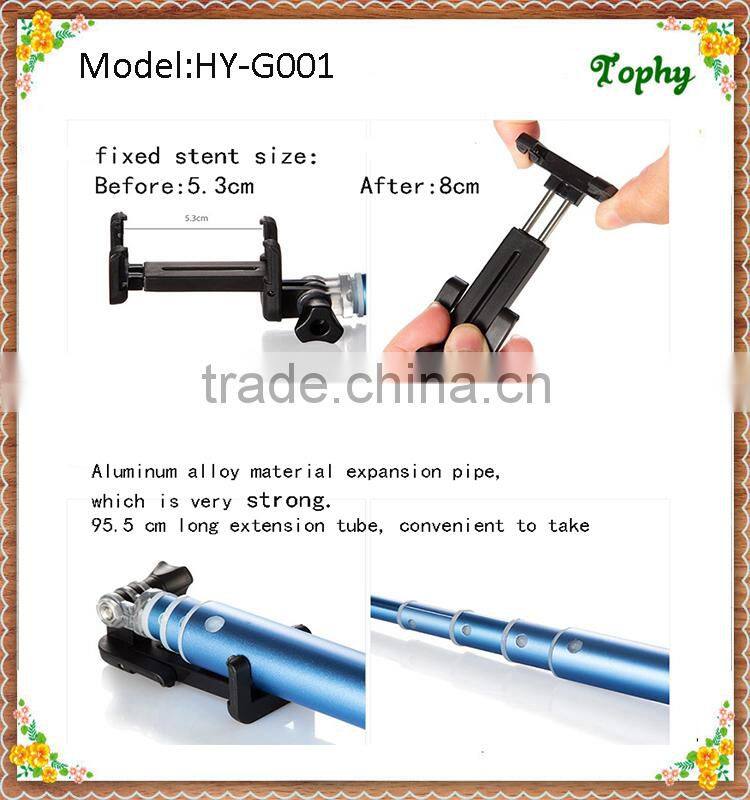 2015 New High-quality Aluminium Alloy Extendable hand held Monopod Bluetooth Selfie Stick Monopo With Shutter For Smartphone