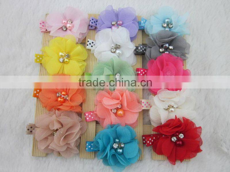 14colors Chiffon Hair Flower with 4.5cm Lined Alligator Hair Clips Girls Hair Clips Hair Accessories IN STOCK