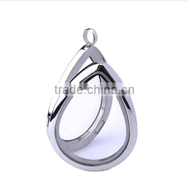 silver tear drop lockets living glass floating locket with crystal pendant