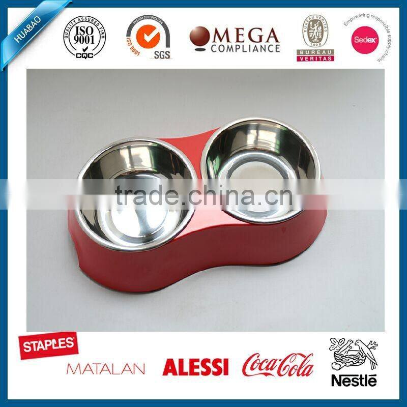 melamine +stainless steel bowl for puppy Melamine material double dinner pet bowl, double wall stainless steel bowl