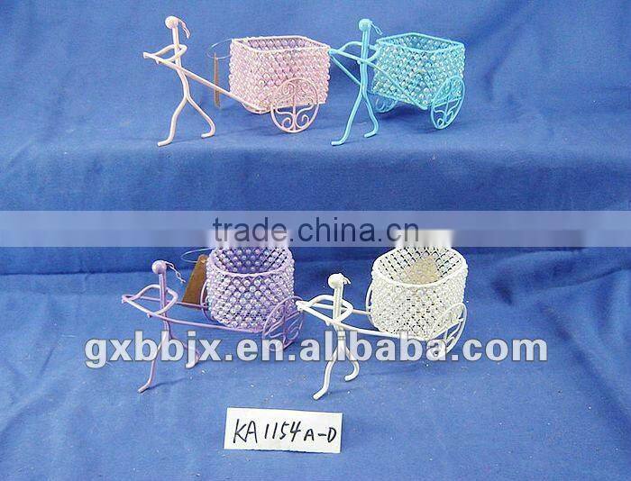 UNIQUE CRAFT!Wire Plastic beads round basket with bike collecting decor