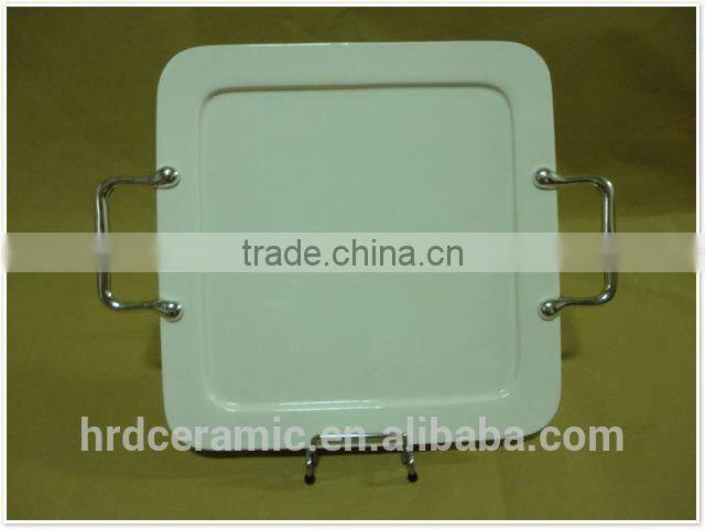 Square stock ceramic plate with handle for home decoration