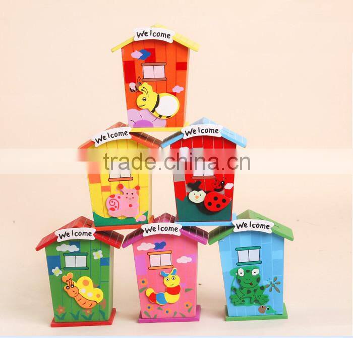 kids cartoon house wooden saving box&money box