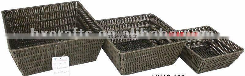 Plastic woven basket with handle sets of 3