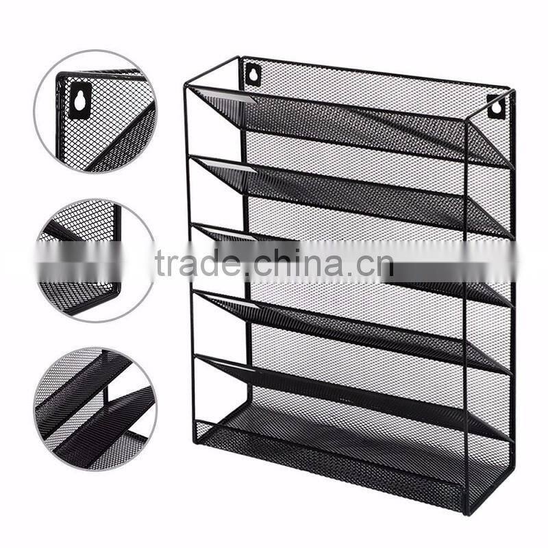 2017 amazon popular design black metal mesh Wall Mount Literature Paper Magazine File Holder