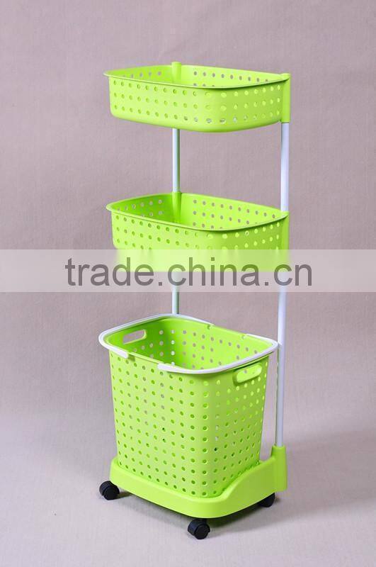 plastic three layers laundry basket bathroom shelves with wheels