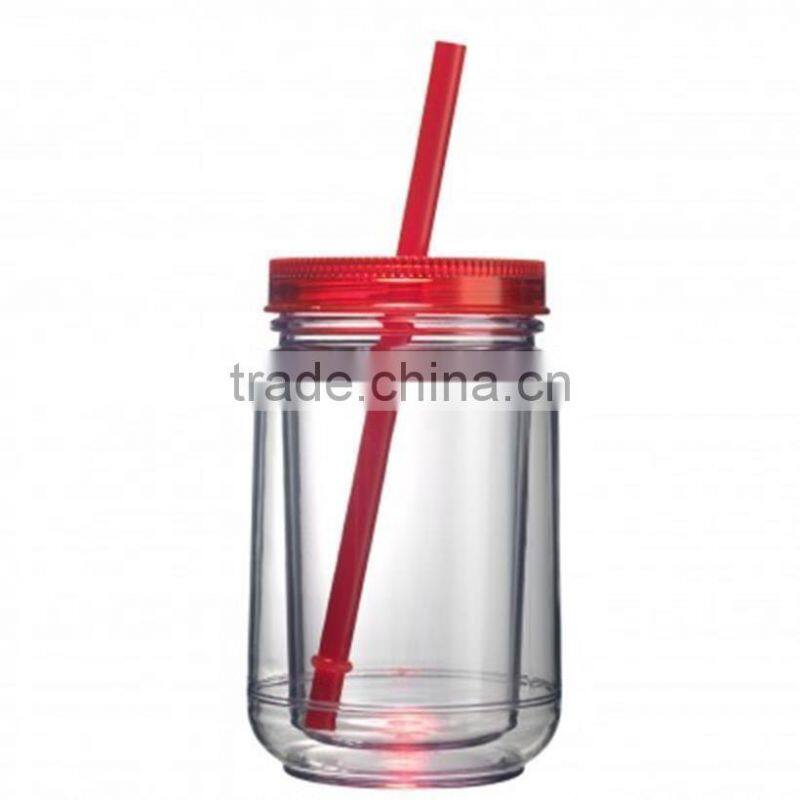 16OZ Mason Jar Cup Blank Clear Double Wall Insulated Tumbler Travel Mug Straw