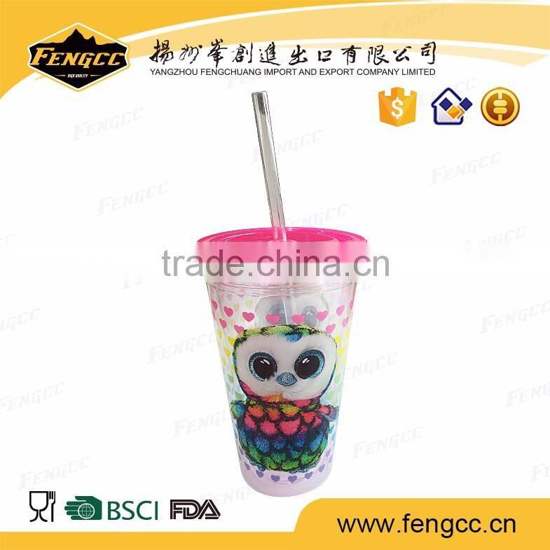 Factory supply Portable Unbreakable drinking plastic cup with lid and straw