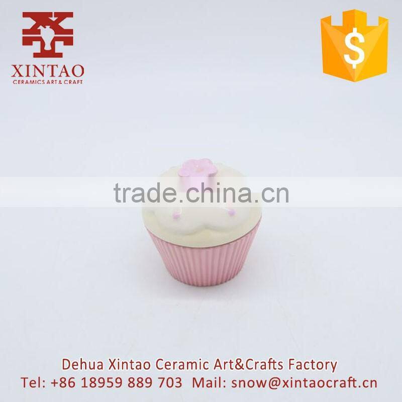 Wholesale Printed Cupcake Shaped Ceramic Jewelry Box