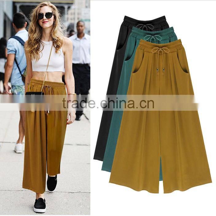 Fashion Indian women casual pants wide leg trousers with elastic band