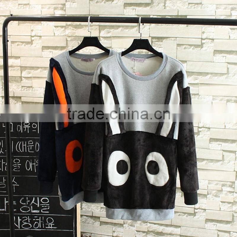Woman girl sweater fleece inside topsfleece inside cute ear rabbit pattern brand china OEM whoesale is OK