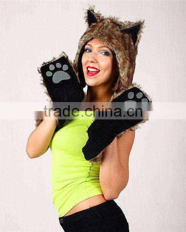 Quality latest safe standard children's animal hood hat and scarf