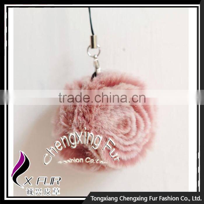 CX-P-22 Genuine Rex Fur Flower Mobile Phone Charms Fancy Keychain