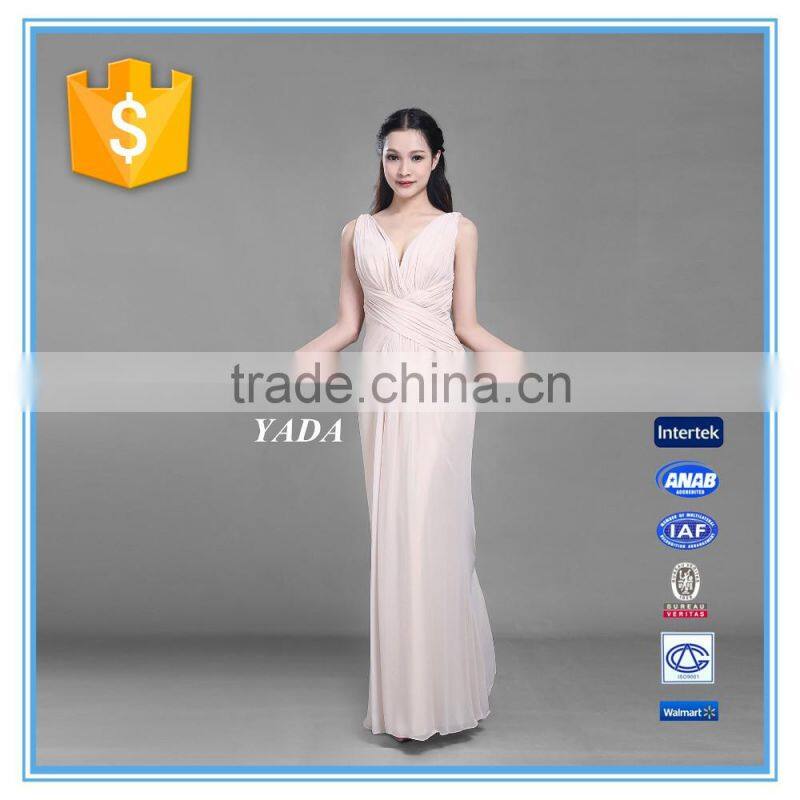 Wholesale Deep V Chiffon Modern Handmade Pleated Long Evening Dress