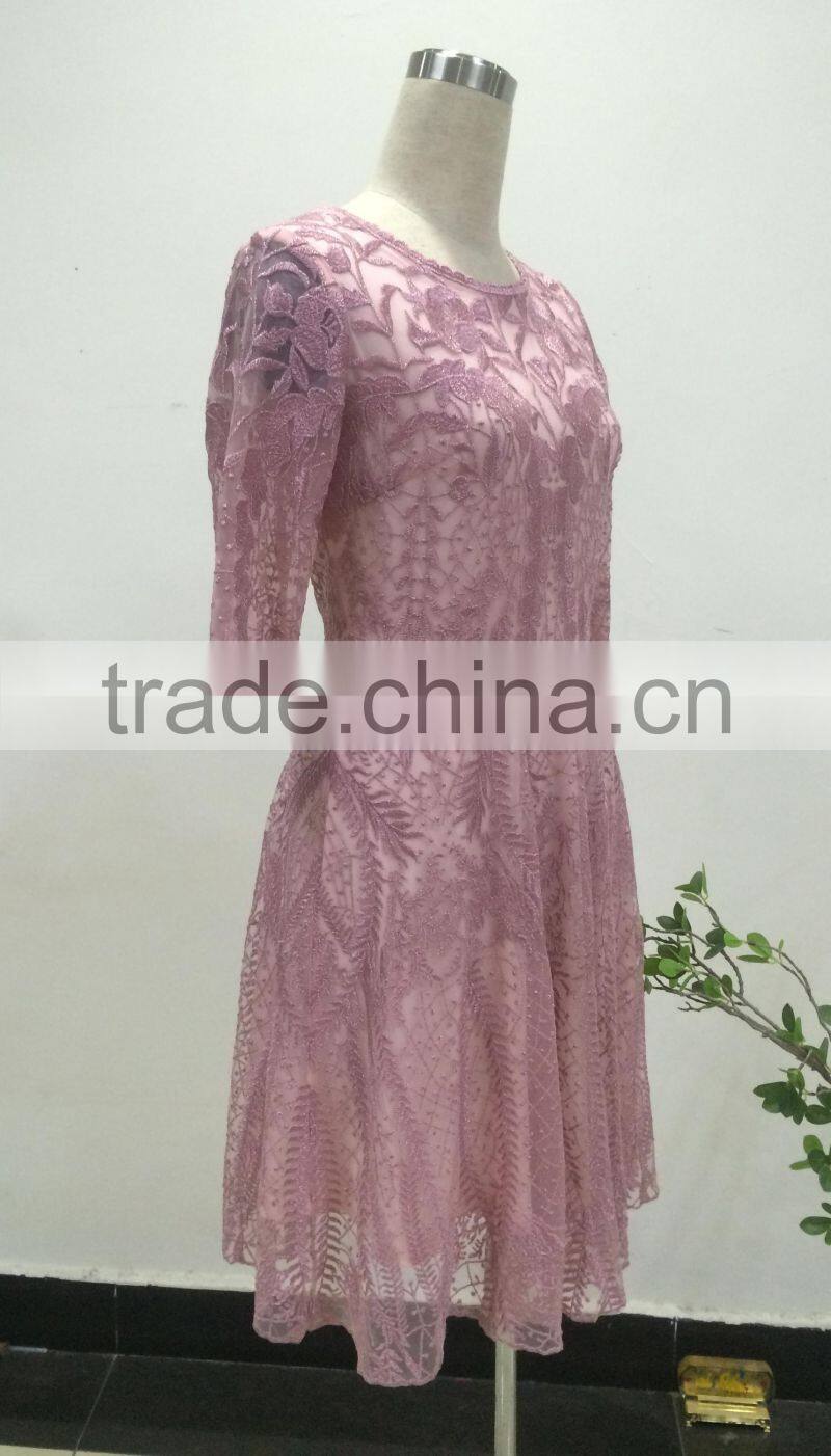 2017 New Design Casual Style Crochet Lace Midi Lady Dress