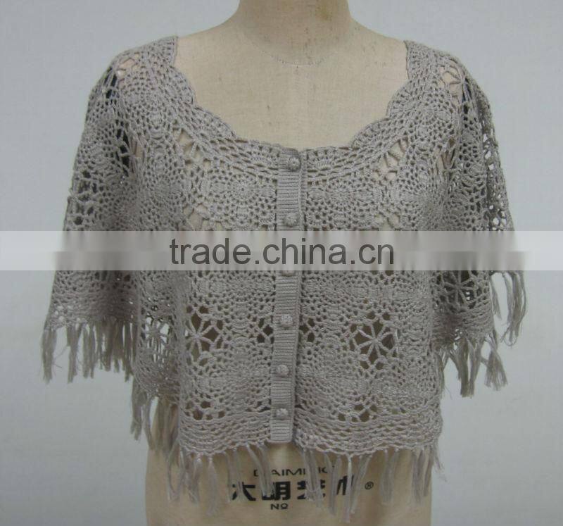 ladies cotton crochet knitted mantle scarf with tassels