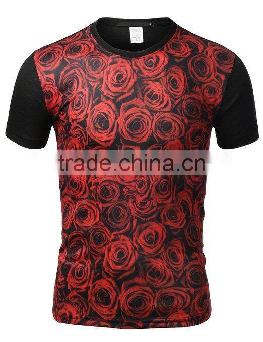 Mens all over body printing Hip-Hop All-Over Red Roses Graphic Sublimation T-shirt