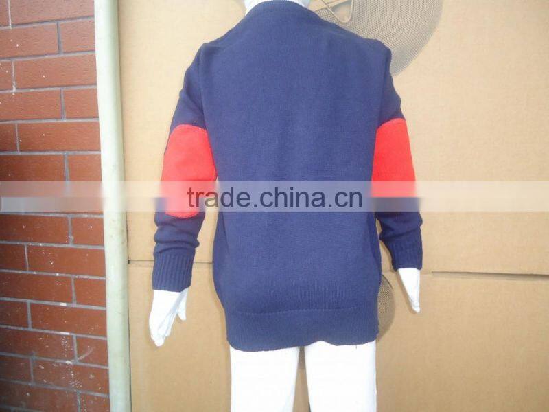 2016 kids navy blue hand knitted elbow patche sweaters for babies