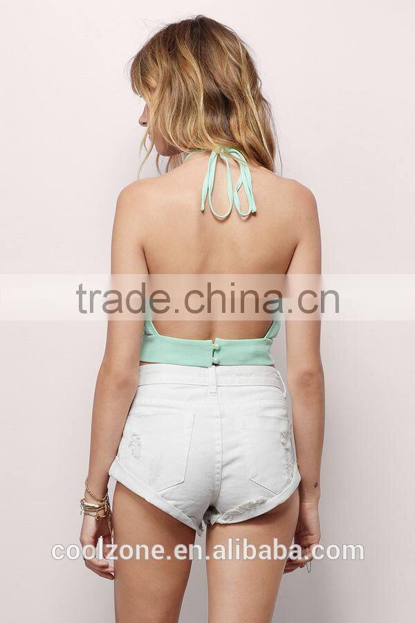 Chiffon Front Row Crop Top With Halter Neck wholesale women tops