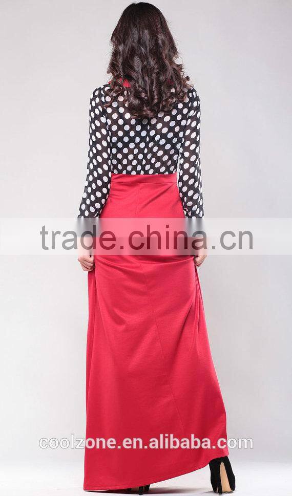 New arrival polka dot print vintage collar long sleeve maxi dress