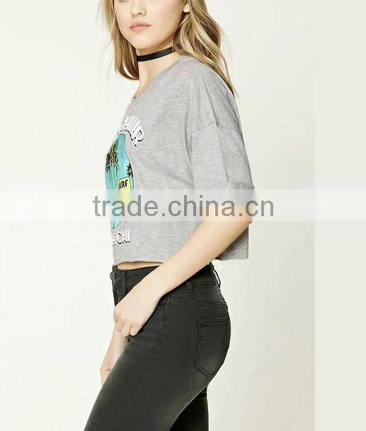 2017 O-neck cotton printed short sleeve mini T-shirt for lady