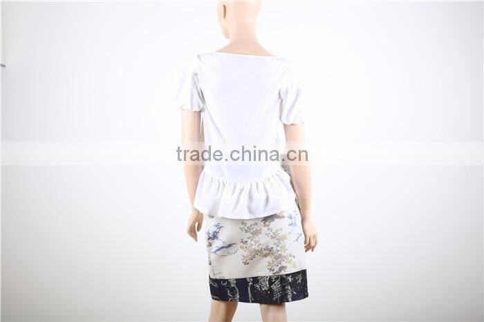 short sleeve casual white women plain blouse designs with pleated hem