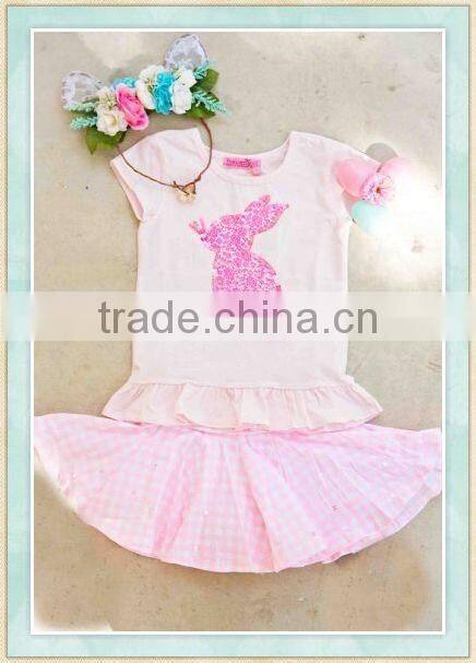 2017 Wholesale easter lovely girl short sleeve Bunny Cap Ruffle Tee Skort children dress