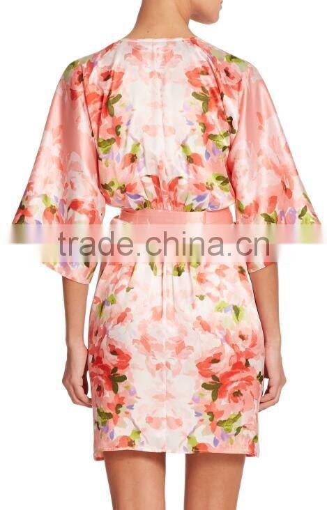 Top selling High Quality Floral Printing Silk Kimono Robes for Women