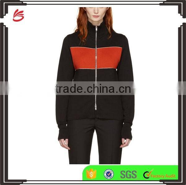 High Quality Colorblocked Long Sleeve Silk and Cotton Blended Jersey Sweater