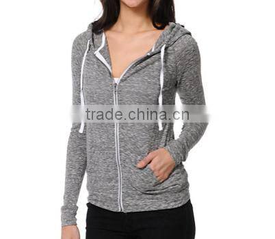 OEM Womens Long Sleeve Zip Up Jersey Heather Black Zip Up Hoodie