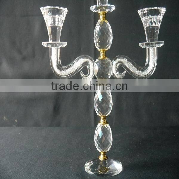 Wedding Decorative Candelabra,Crystal With Golden Metal Candle Holder