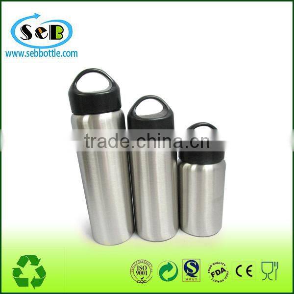 New logo laser engraving wide mouth 18/8 stainless steel water bottle with PP handle