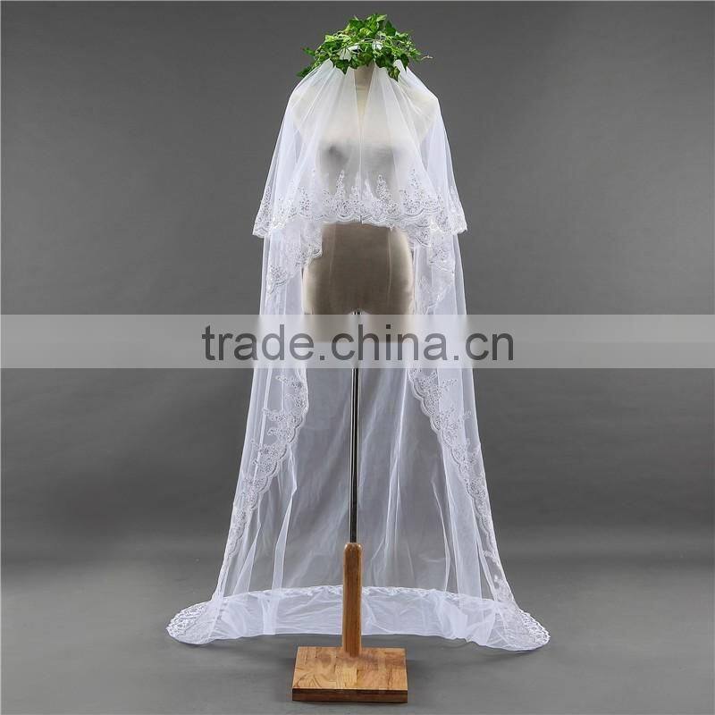 New grance Fashionable long Tulle Wedding Bridal Veils & TwoTiers Tulle Cathedral Bridal Veil HL08
