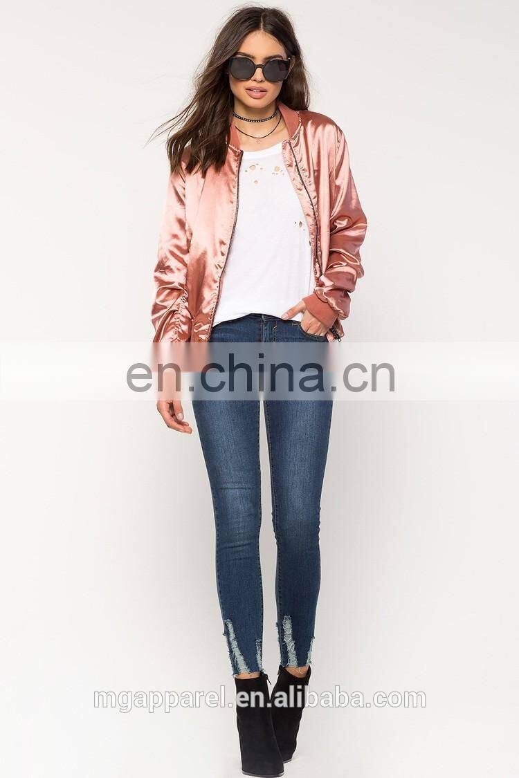 China clothing manufacturer custom plain Satin Bomber Jacket wholesale