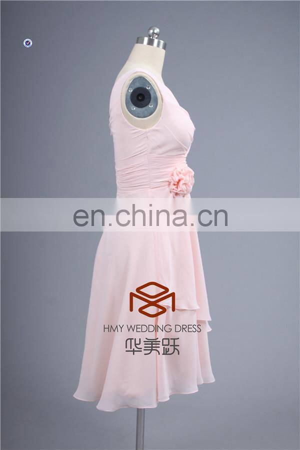 Lovely SHMY-B008 V-Neck and V-Back Knee Length Pink Chiffon Bridesmaid Dress