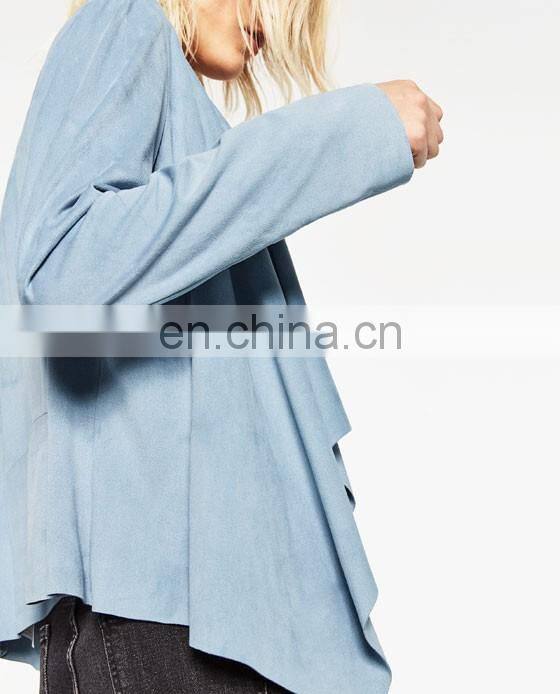 Light blue casual suede lapel jacket , artificial schammy jacket