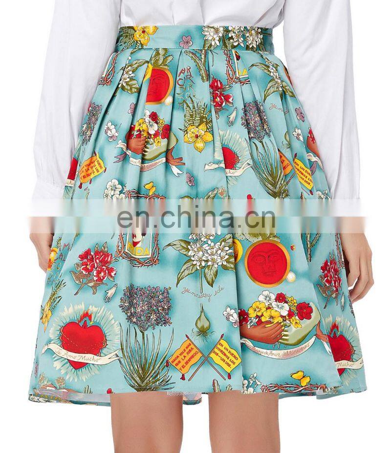 Grace Karin Women Pleated Big Size Vintage Skirt Pinup 50S 60S Cotton Floral Print Skirt CL6294-6
