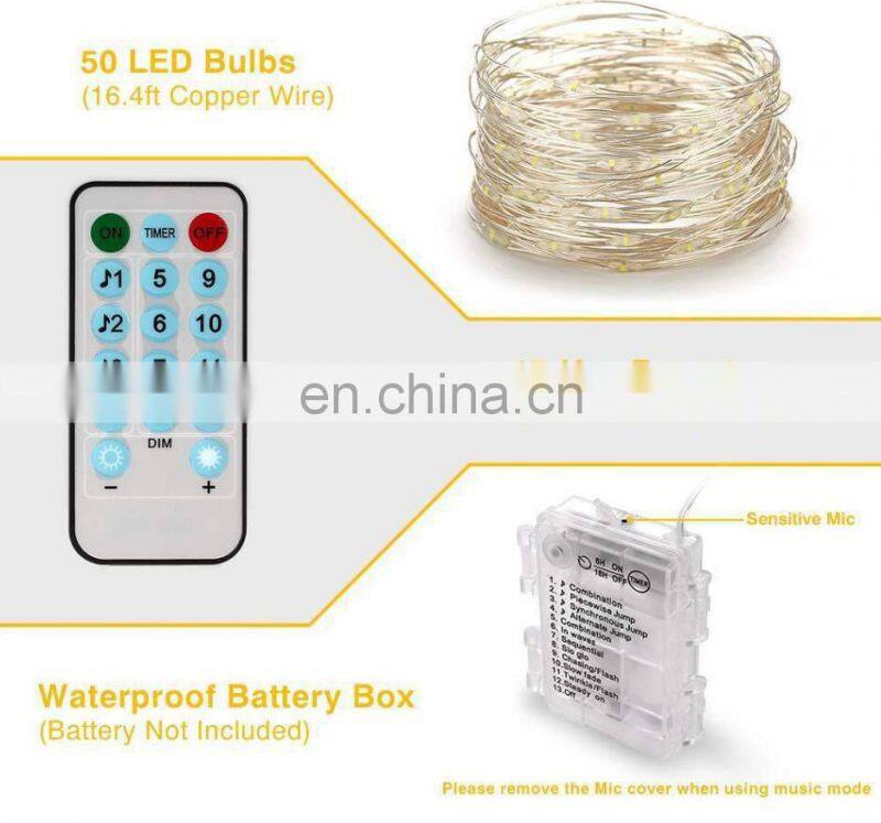 IP65 2020 amazon USB battery box New Fairy Music Christmas LED Copper holiday string Lights With Remote Control