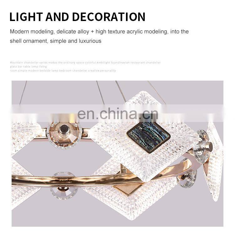 New Product Luxury Decoration Living Room Bedroom Iron Acrylic Indoor Gold LED Modern Pendant Lamp