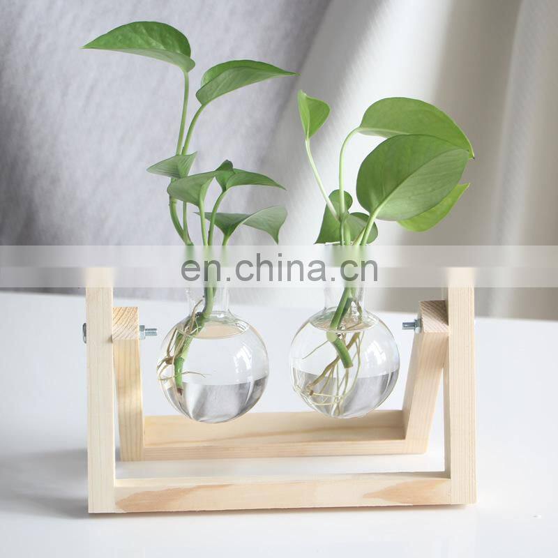 Terrarium Creative Hydroponic Plant Transparent Vase Wooden Frame vase decoration Glass Tabletop Plant Bonsai Decor flower vase
