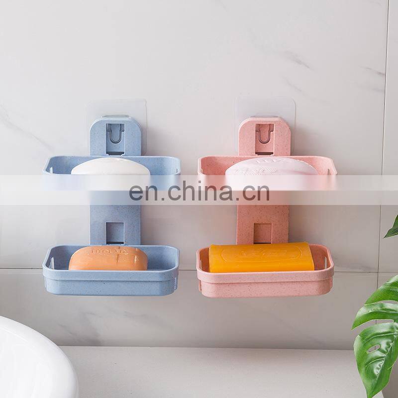 Wall Mounted Double Layer Soap Dish Punch-Free Drawer Draining Holder Kitchen Sponge Storage Box Bathroom Organizer Rack