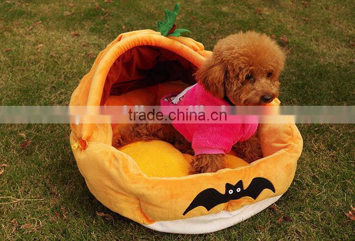 2015 hot sale Custom yellow plush Halloween pumpkin pet bed for dog and cat
