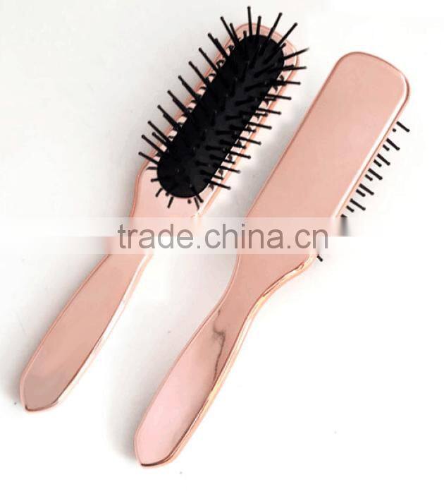 good quality top selling new fashion metallic rose golden color plastic hair brush