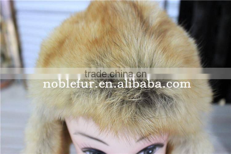 Natural Color genuine bomber fur hat real dog fur hat with ear flaps Keep warm