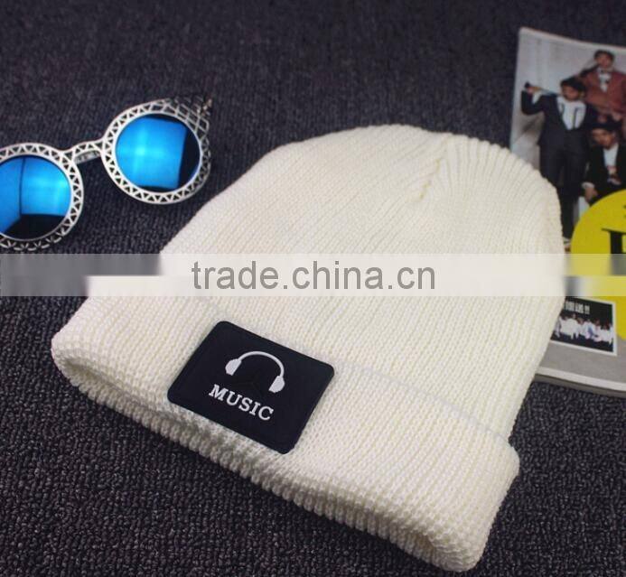 MUSIC Earphone Leather Applique Embroidery Beanie Cap for Man Women