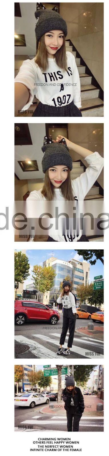 Hot Selling Super Star Rihanna Same Style Lace Cat Ear with Jewelry Embroidery Ladies Hat