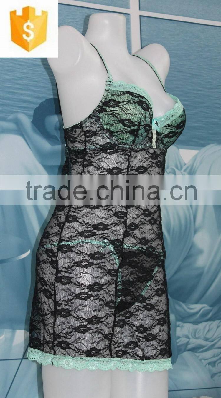 Wholesale Sexy Womens Underwire Lingerie Set Cool Lace Bra Underwear G-string Ladies Sleepwear Nightwear
